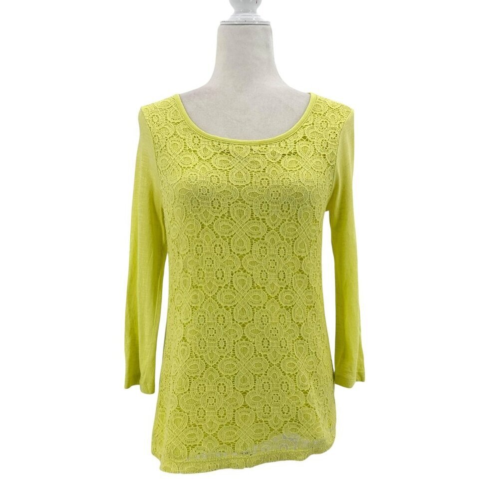 Old Navy Womens Small Top Neon Yellow Lace Retro Boho